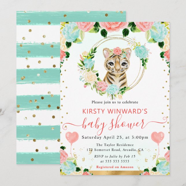 Invitation Baby shower de tigre de la Jungle (Devant / Derrière)