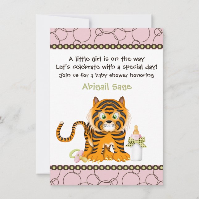 Invitation Baby shower de tigre rose pour les fill (Devant)