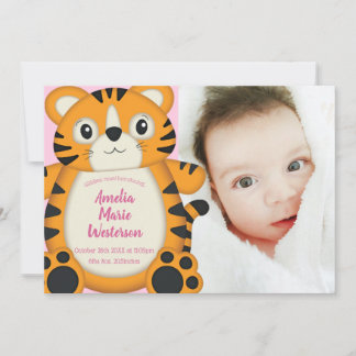 Invitation Baby shower de tigre Safari fille rose
