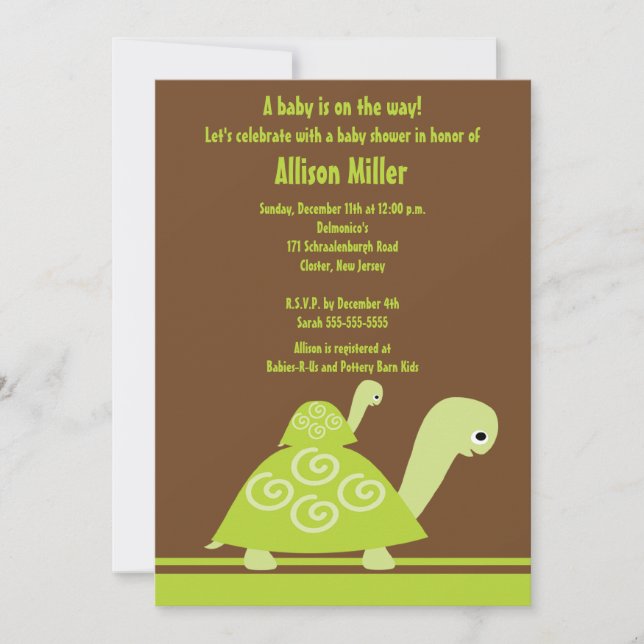 Invitation Baby shower de tortue branchée (Devant)
