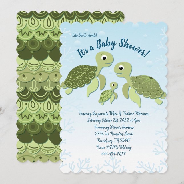 Invitation Baby shower de tortue de mer Co-Ed Genre Neutre (Devant / Derrière)
