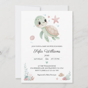Invitation Baby shower de tortue de mer côtière