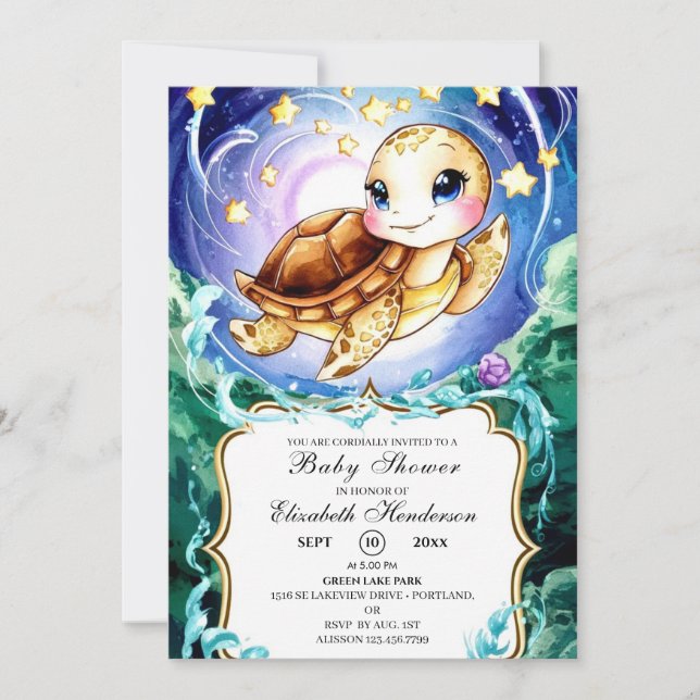 Invitation Baby shower de tortue mûre simple (Devant)
