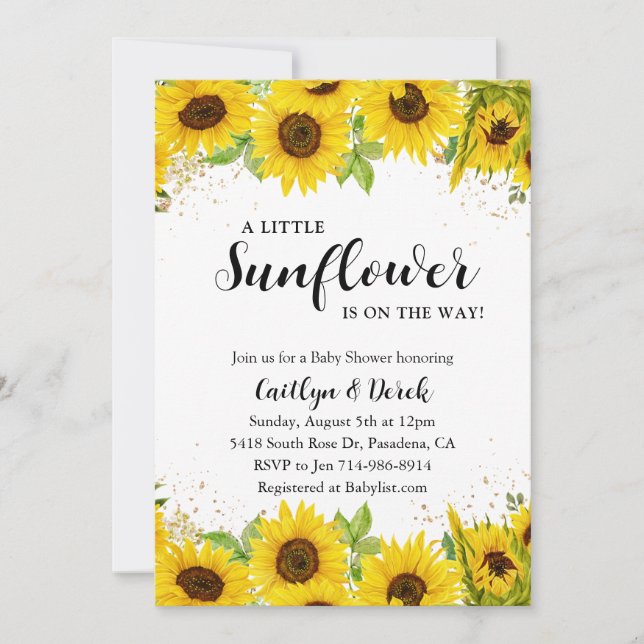 Invitation Baby shower de tournesol (Devant)
