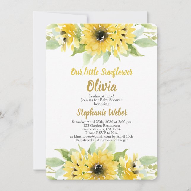 Invitation Baby shower de tournesol (Devant)