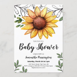 Invitation Baby shower de tournesol d'aquarelle