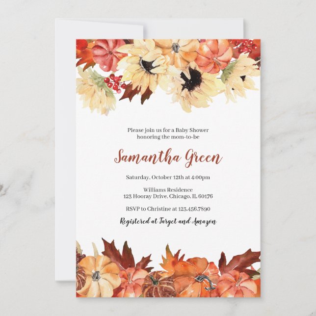 Invitation Baby shower de tournesol d'automne (Devant)