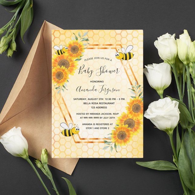 Invitation Baby shower de tournesol de nid d'abeille (Créateur téléchargé)