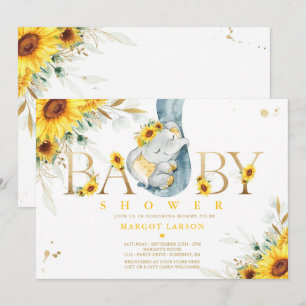 Invitation Baby shower de tournesol d'éléphant neutre selon l