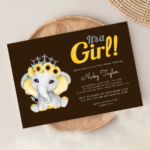 Invitation Baby shower de tournesol Eléphant mignon