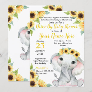 Invitation Baby shower de tournesol Elephant Yelow Girl Card