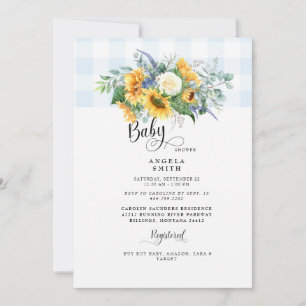 Invitation Baby shower de tournesol En vichy bleu clair doux