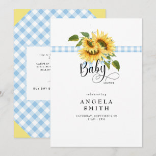 Invitation Baby shower de tournesol En vichy bleu doux