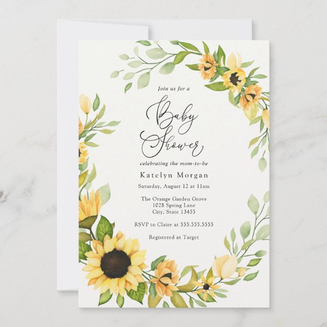 Invitation Baby shower de tournesol et verdure (Devant)