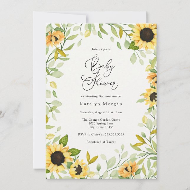 Invitation Baby shower de tournesol et verdure d'automne (Devant)