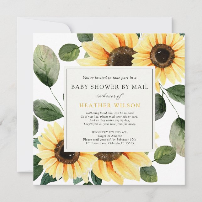 Invitation Baby shower de tournesol et verdure par courrier (Devant)