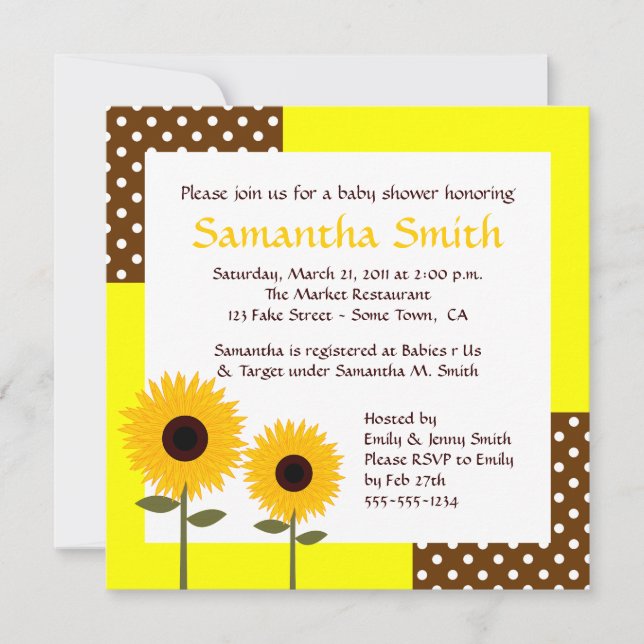 Invitation Baby shower de tournesol - Jaune et Bro (Devant)