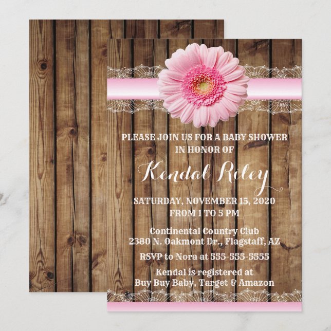 Invitation Baby shower de tournesol rose (Devant / Derrière)