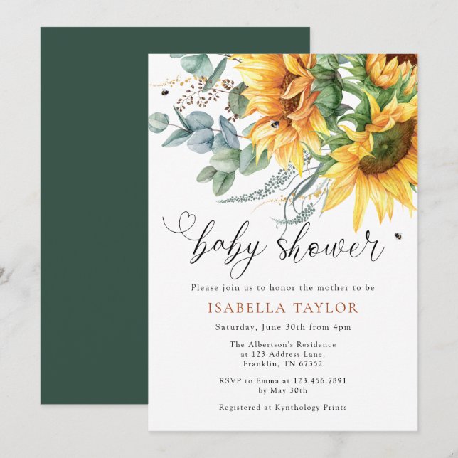 Invitation Baby shower de tournesol rustique (Devant / Derrière)