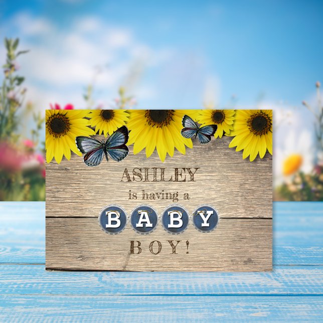 Invitation Baby shower de tournesol rustique | Garçon (Créateur téléchargé)