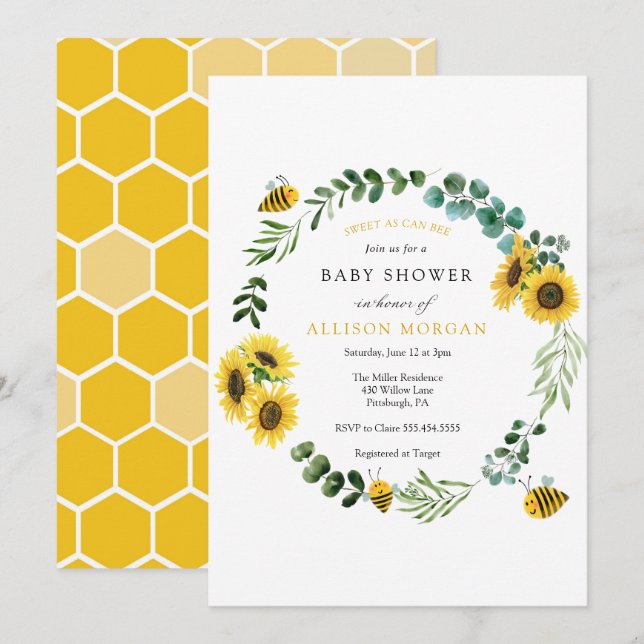 Invitation Baby shower De Tournesol Sucré (Devant / Derrière)