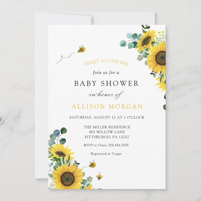 Invitation Baby shower De Tournesol Sucré (Devant)