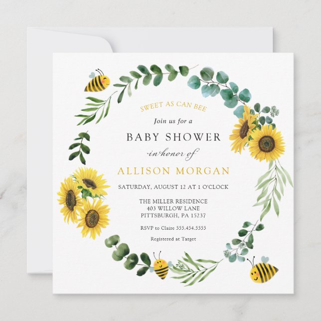 Invitation Baby shower De Tournesol Sucré (Devant)