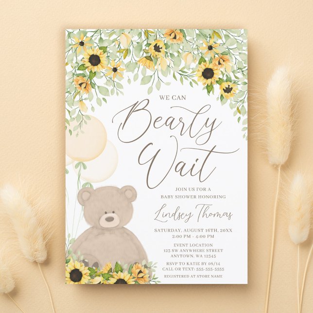 Invitation Baby shower de tournesol Teddy Bear Balloons (Créateur téléchargé)