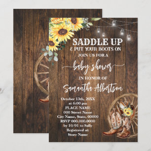 Invitation Baby shower de tournesols de l'Ouest Botte de pays