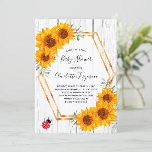 Invitation Baby shower de tournesols rustique geo ladybug or