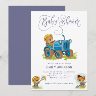 Invitation Baby shower de tracteur de ferme d'ours