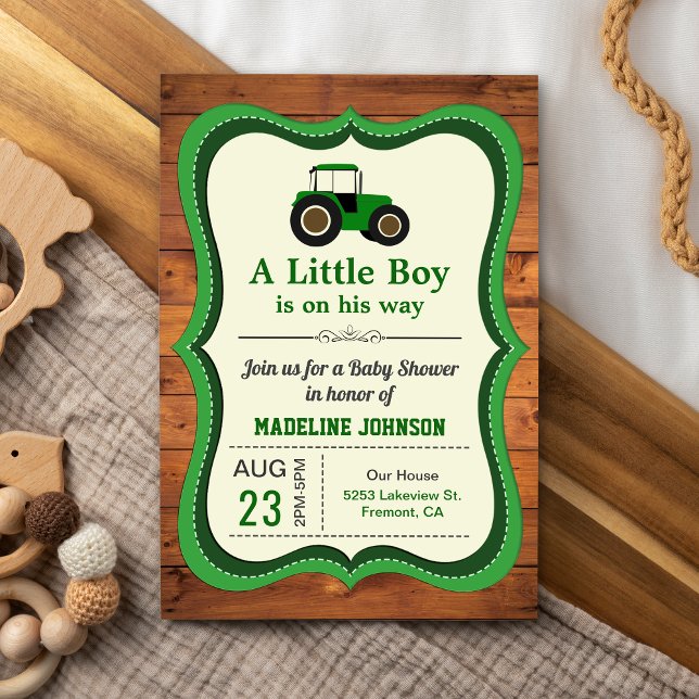 Invitation Baby shower de tracteur de ferme rustique vert boi (Créateur téléchargé)