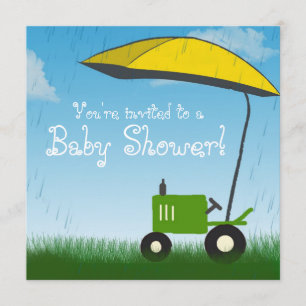 Invitation Baby shower de tracteur : Tracteur vert