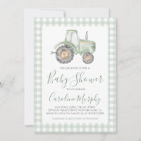 Baby shower de tracteur vert Preppy En vichy