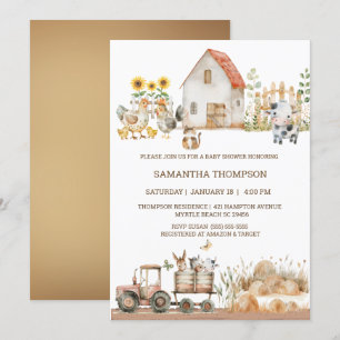Invitation Baby shower de tracteurs pour animaux de ferme