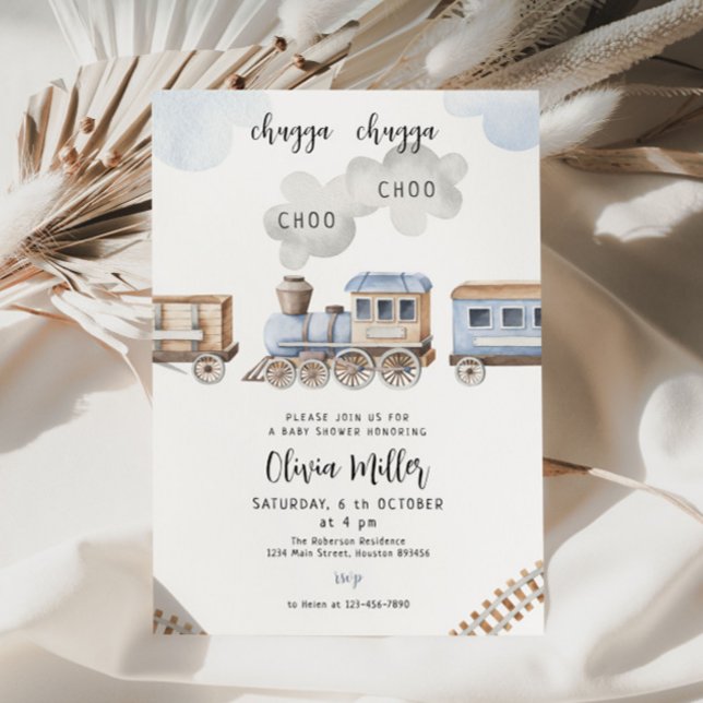 Invitation baby shower de train, baby shower de ga (Créateur téléchargé)