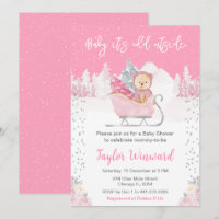 Baby shower de traîneau rose de l'ours d'hiver