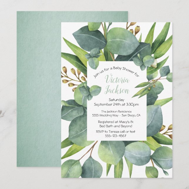 Invitation Baby shower de trame de couronne Eucaly (Devant / Derrière)
