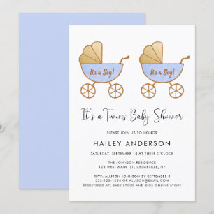 Invitation Baby shower de transport à l'aquarelle Twin Boys