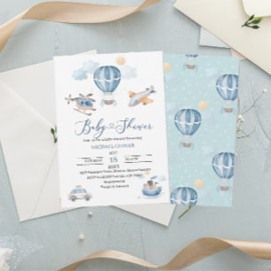 Invitation Baby shower de transport aquarelle