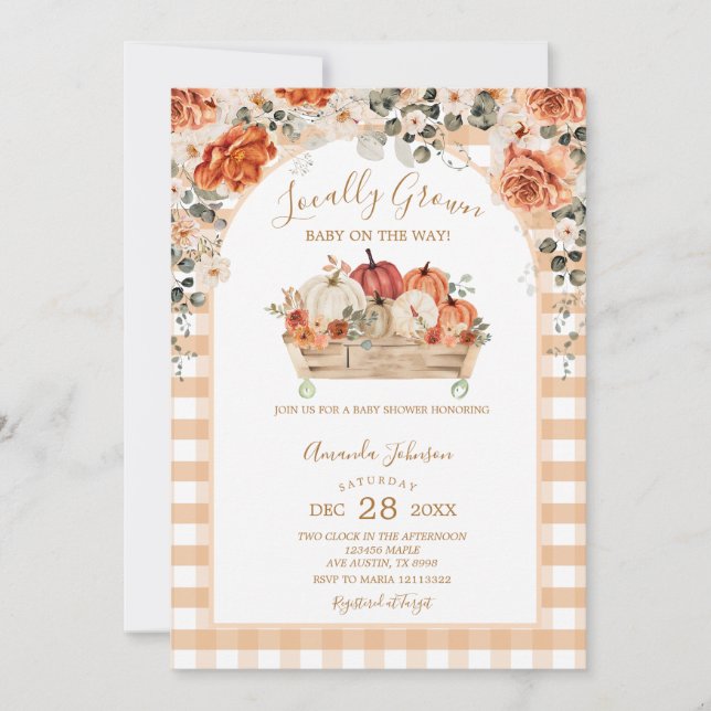 Invitation Baby shower de transport Citrouille cultivé locale (Devant)