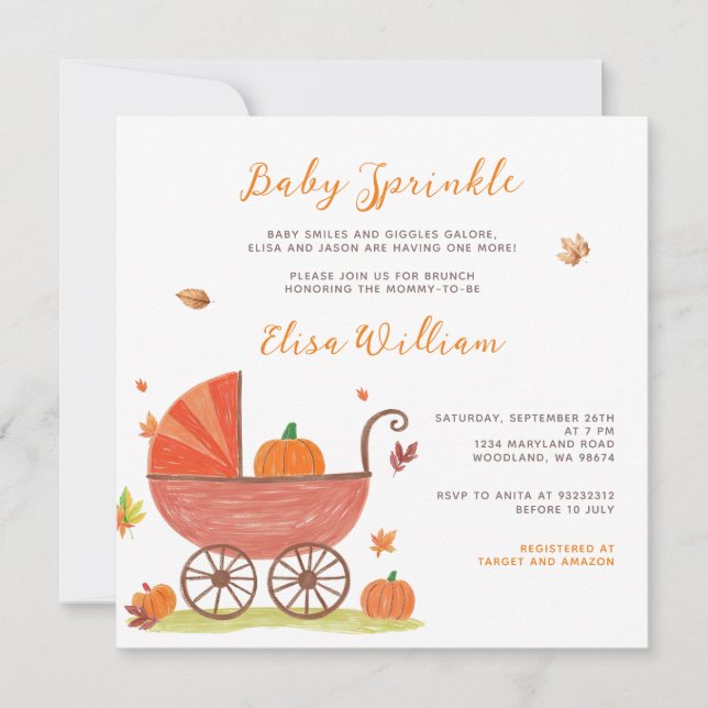Invitation Baby shower de transport Citrouille pour bébé Spri (Devant)