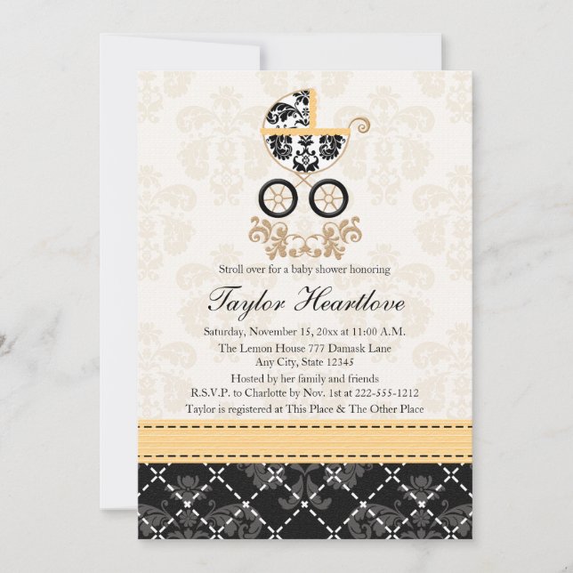 INVITATION BABY SHOWER DE TRANSPORT DE BÉBÉ DE DAMASK JOUNAIS (Devant)