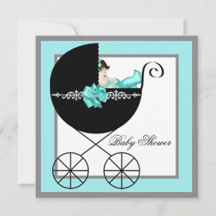 Invitation Baby shower de transport de bébés bleu Turquoise
