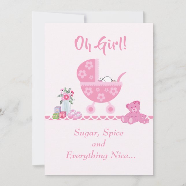 Invitation Baby shower de transport de bébés "Oh Girl" (Devant)