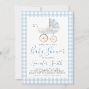 Invitation Baby shower de transport de garçon bleu sud Preppy