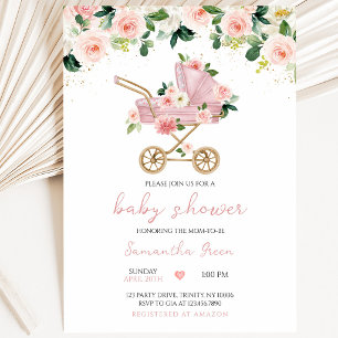 Invitation Baby shower de transport pour bébé rose