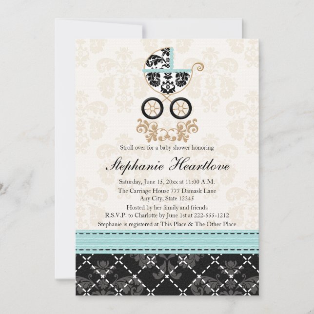 Invitation Baby shower de transport pour bébés Bleu à l'oeuf (Devant)