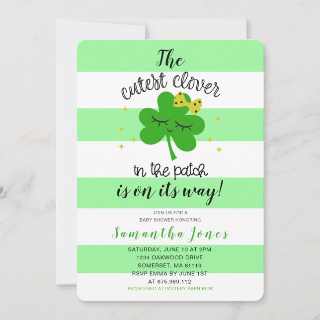 Invitation Baby shower de trèfle de la Saint Patrick (Devant)