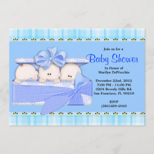 Invitation Baby shower de Triplets Bleus sucrés